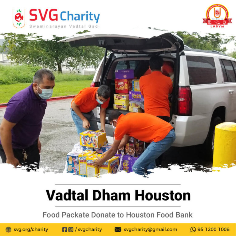 SVG Charity Donated 1800+ pounds of food and water to the Houston Food Bank By Vadtal Dham Houston, USA
