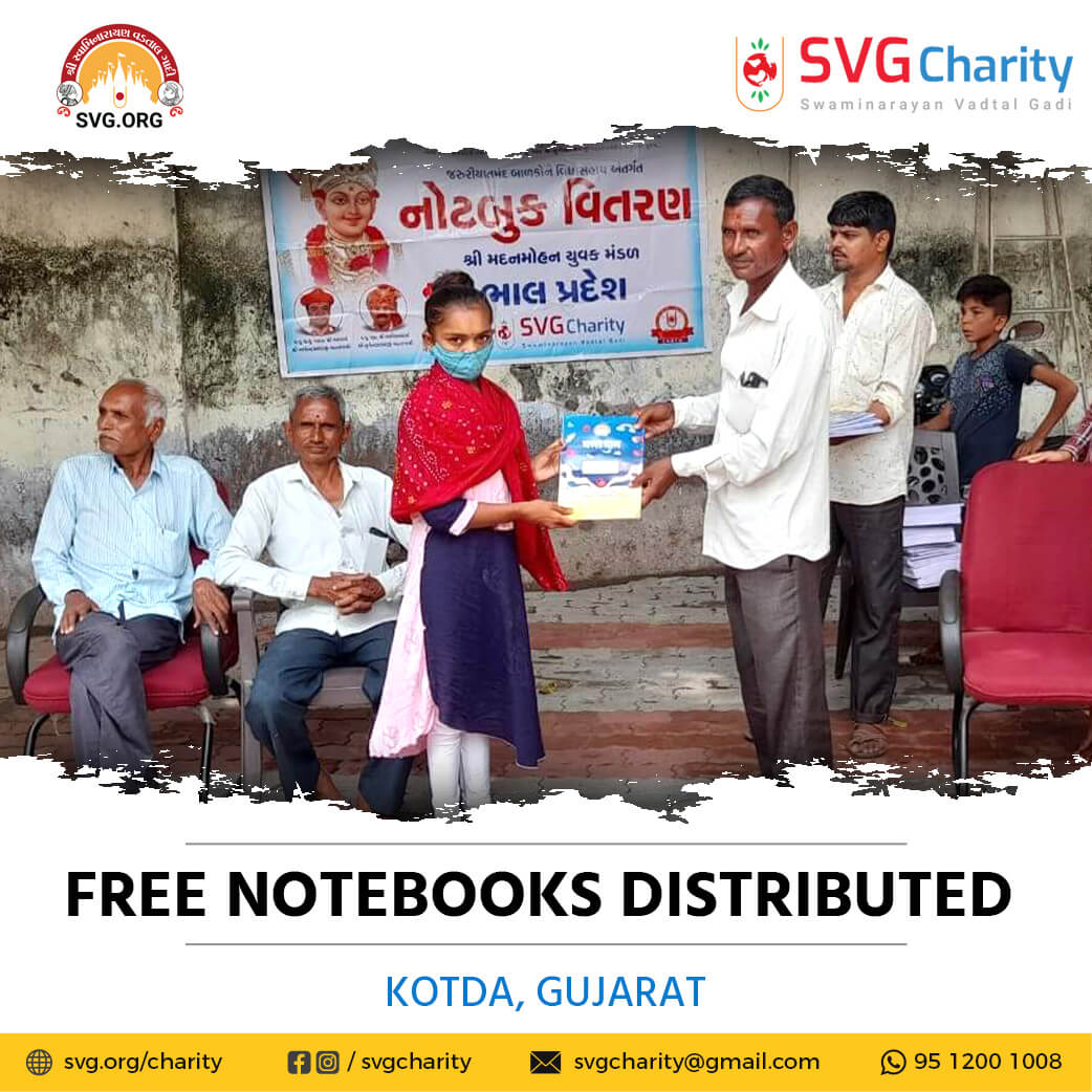 SVG Charity :- Distributed Free Notebooks – Village Kotda Ta. Dhandhuka (Bhal Pradesh), Gujarat | Sep 2021