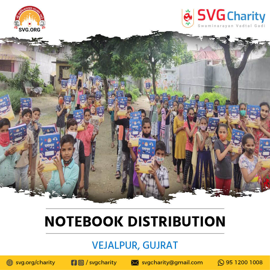 SVG Charity :- Distributed Free Notebooks – Vejalpur, Ahmedabad, Gujarat | Sep 2021